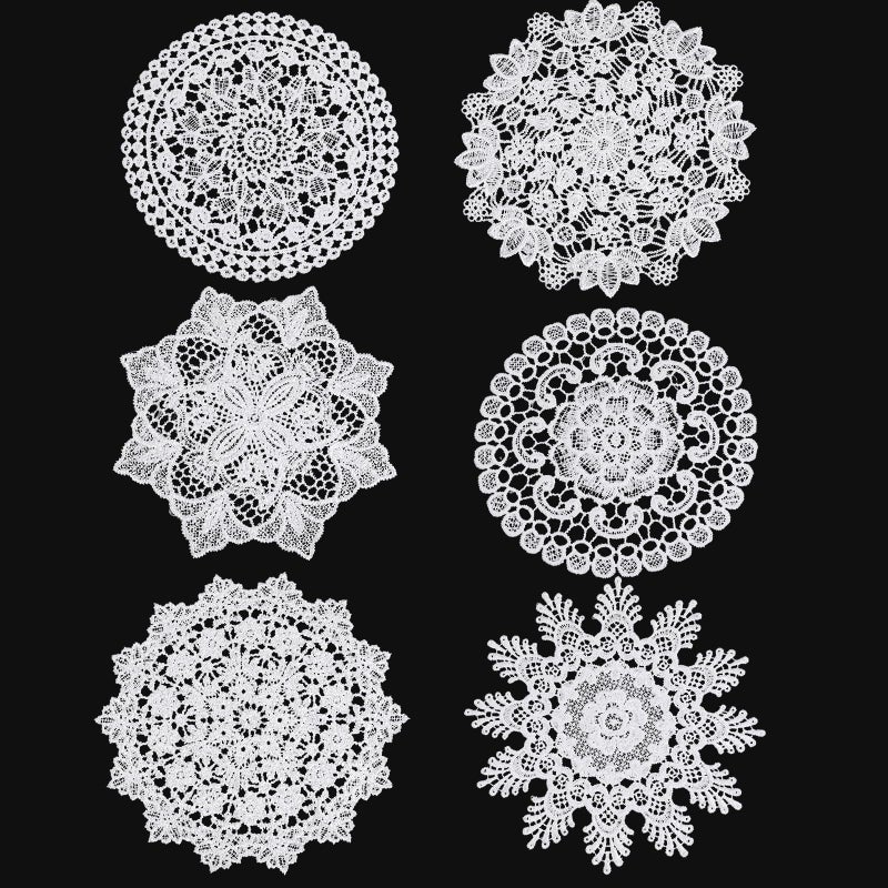 Ajcotahm 6PCS White Vintage Crochet Doilies, 6 to 7 Inch Vintage Crochet Doilies Round Lace Placemats Handmade Coasters, Rustic Table Decor for Kitchen Dining Wedding Party - Image 1