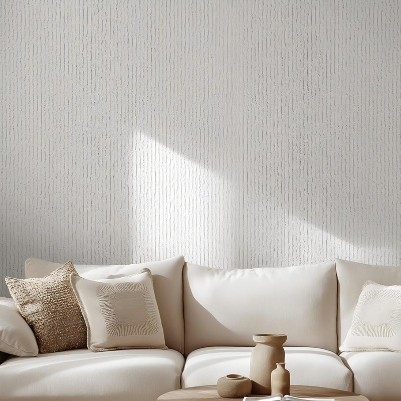 Chejiaye 3D Faux Stone Peel and Stick Roll-15.7"x110"Thick PVC Foam Wall Paneling,DIY Self Adhesive Removable Waterproof&Sound Dampening for Cement Texture Accent Wallpaper for Living Room,Bedroom(Off-White) - Image 2
