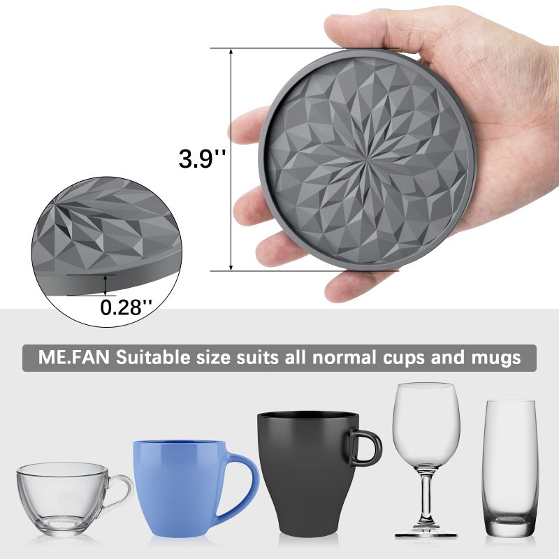 ME.FAN Silicone Coasters [6 Pack] Coasters with Holder - Drinking Coasters - Cup Mat for Drinks - Live for Hot or Cold Drink Thickened, Non-Slip, Non-Stick, Deep Tray Black - Image 3