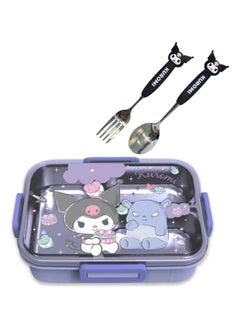General Cartoon Cute Kuromi Printed All in One Bento Box with Spoon Fork Kawaii 4 Point Locking Lunch Box Container for Food Fruit Snacks  - Image 1