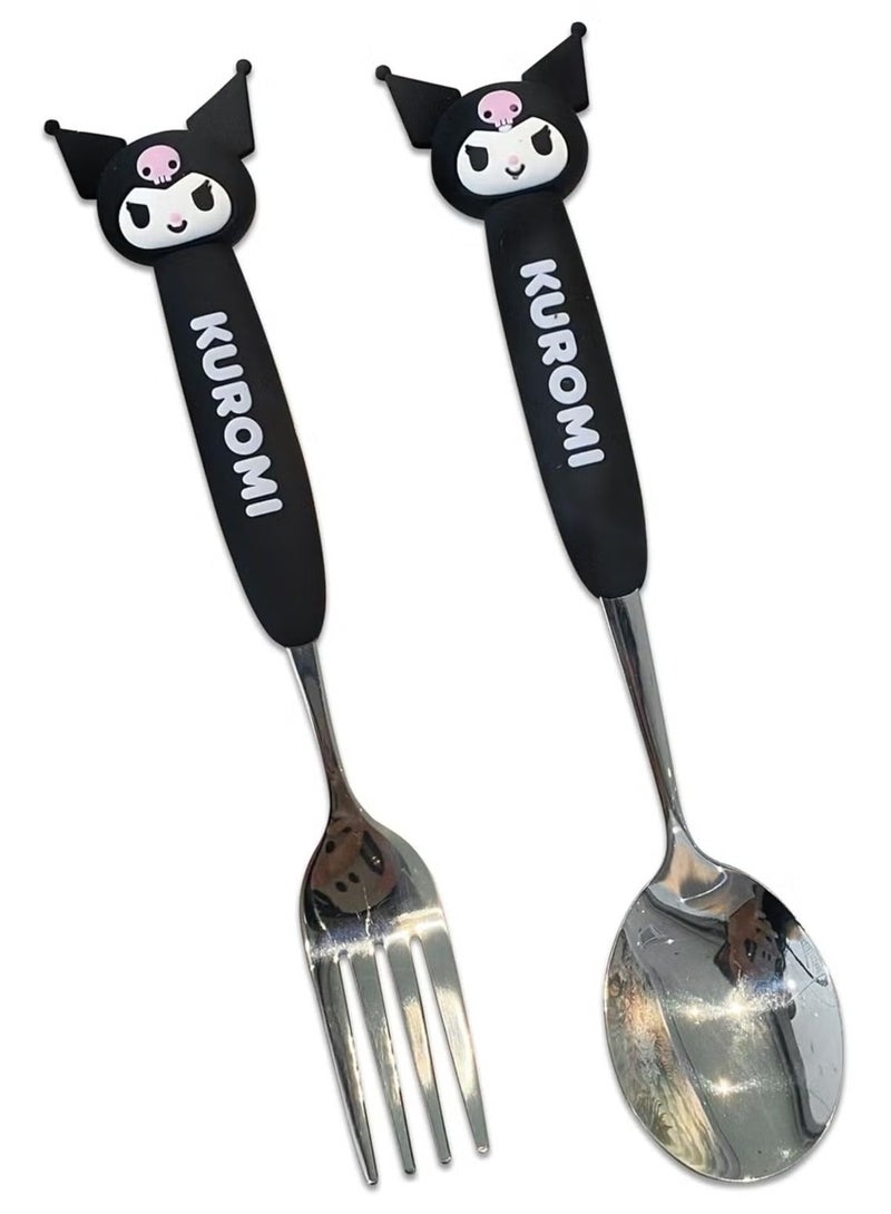 General Cartoon Cute Kuromi Printed All in One Bento Box with Spoon Fork Kawaii 4 Point Locking Lunch Box Container for Food Fruit Snacks  - Image 3