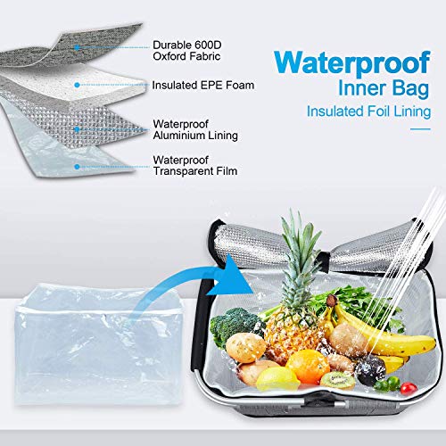 LIQING 35L Large Picnic Basket 2 Layers of Internal Pockets Leak-Proof and Insulated ，Folding with Internal Support for enhansed Stability, Wedding Gifts for Couple(Grey) - Image 5