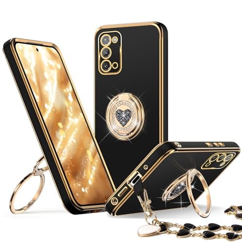 XYZ for Galaxy Note 20 case with Stand for Samsung Galaxy Note 20 Case with Double RingWomen Girls Cute LoveHeart Luxury Bling Protective Case Heart for Samsung Note 20 Case Black - Image 1
