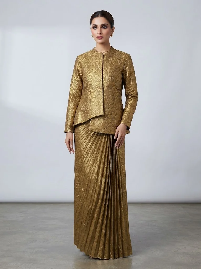 VINY Gold Jacquard Textured Skirt Set – Women's Indian Ethnic Wear