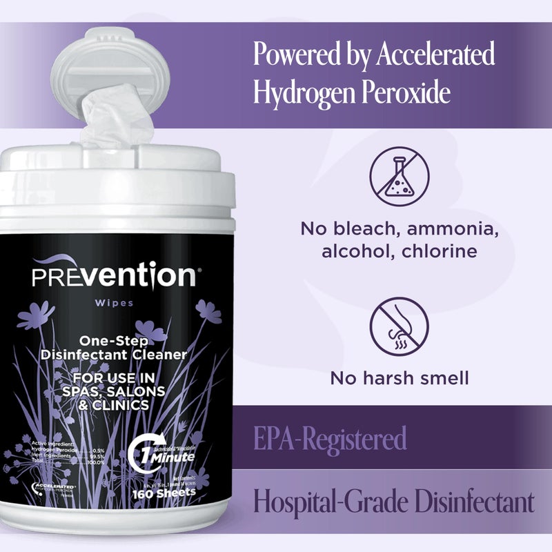 Prevention All Purpose Disinfectant Wipes â€“ Canister of Cleaning Wipes for Salons, Spas, Wellness Centers and Yoga Studios â€“ Hospital Grade Surface Sanitizing â€“ 160 Count - Image 4