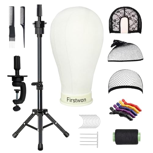 Firstwon 22 Inch Wig Head Mannequin Head for Wigs Wig Stand with Head for Hair Styling Practice Display Wigs Making Tripod Stand with T Pins Set - Image 1