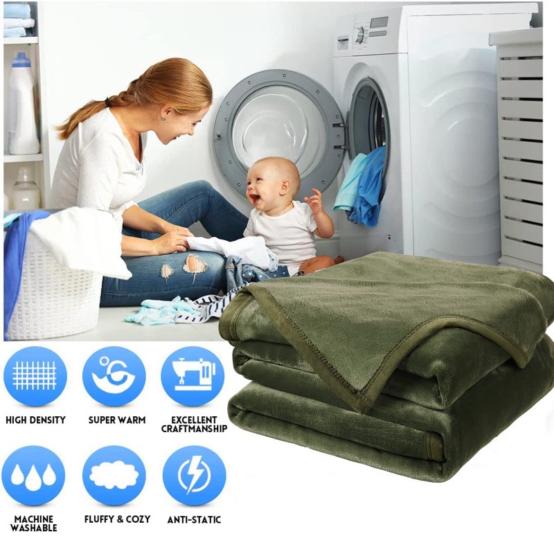 EASELAND Soft King Size Blanket All Season Warm Microplush Lightweight Thermal Fleece Blankets for Couch Bed Sofa,90x108 Inches,Olive Green - Image 2