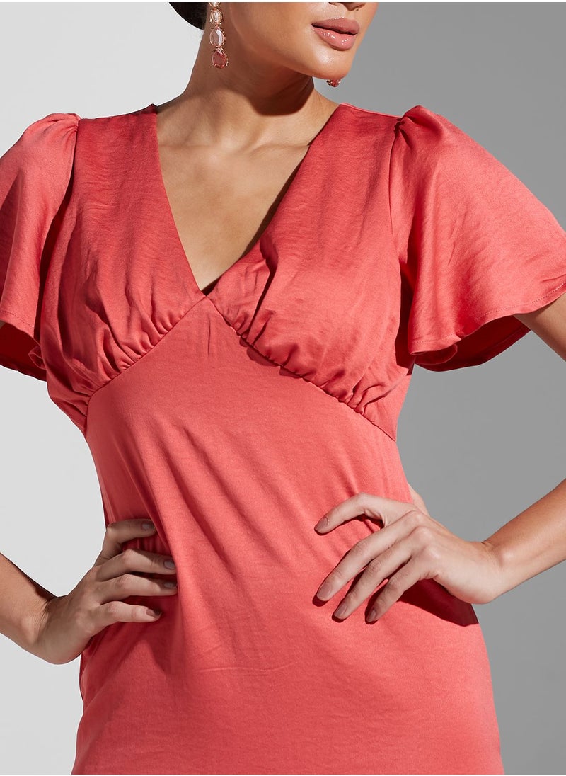 Maya Plunge Neck Ruffle Sleeve Dress  - Image 3