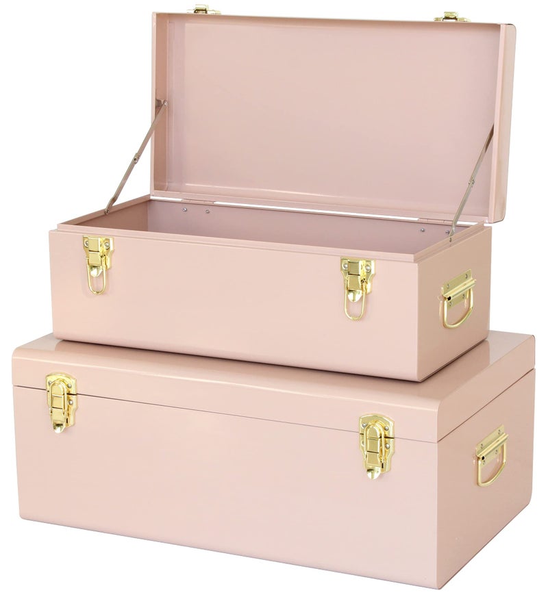 Vixdonos Vixdonos Metal Trunks College Dorm Steel Chests Decorative Storage Box Set of 2 Bedroom Organizer for Home Decor237X142X95 InchesPink
