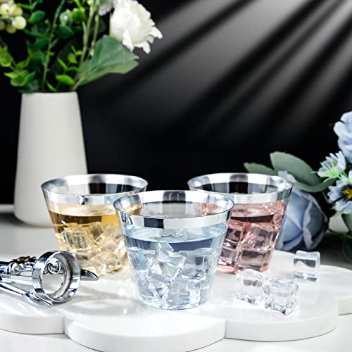 I00000 200pcs Silver Disposable Plastic Cups 9 oz Clear Plastic Cups Old Fashioned Tumblers Silver Rim Cup Disposable Party Cup Elegant Silver Wine Glasses Cocktail Cup - Image 2
