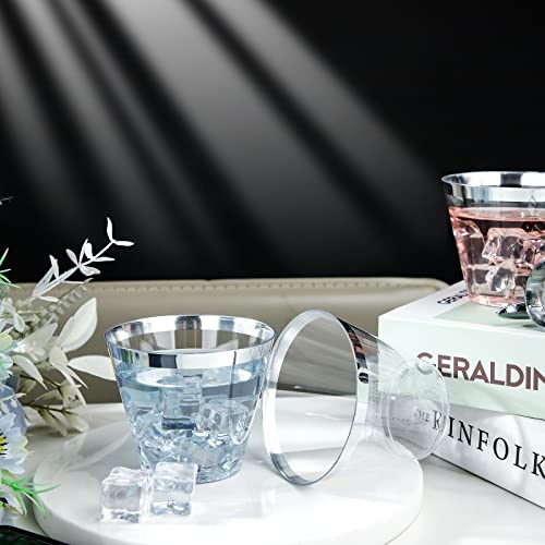 I00000 200pcs Silver Disposable Plastic Cups 9 oz Clear Plastic Cups Old Fashioned Tumblers Silver Rim Cup Disposable Party Cup Elegant Silver Wine Glasses Cocktail Cup - Image 3