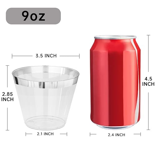 I00000 200pcs Silver Disposable Plastic Cups 9 oz Clear Plastic Cups Old Fashioned Tumblers Silver Rim Cup Disposable Party Cup Elegant Silver Wine Glasses Cocktail Cup - Image 4