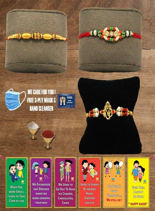 BOGATCHI M3M-4 Designer Rakhi for Brother, Rakhi Set of 3, Royal Rakhi Set- 3, Set of 3 Beautiful Rakhi for Bhai - Image 1