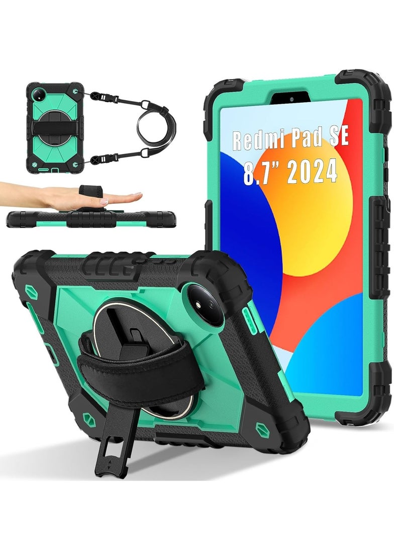 عام غلاف للأطفال متوافق مع جهاز Xiaomi Redmi Pad SE بحجم 8.7 بوصة لعام 2024، غلاف صلب من البلاستيك المقوى، مقاوم للصدمات، مزود بحزام وحامل دوار لجهاز Redmi Pad SE 8.7.