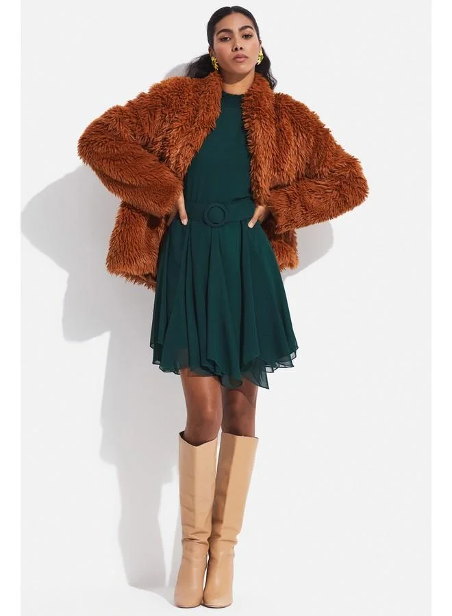JUNE June Plush Coat Cinnamon