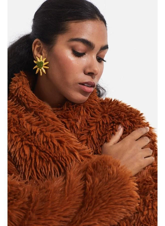 JUNE June Plush Coat Cinnamon