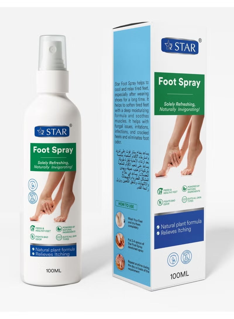 سز ستار بخاخ للقدمين بمستخلصات نباتية طبيعية وزيوت أساسية - تركيبة مضادة للبكتيريا والفطريات ومزيلة للروائح الكريهة للقدمين والعرق والانتعاش - بخاخ للقدمين يمتص الرطوبة ويهدئ وينعش - (100 مل) - Image 2