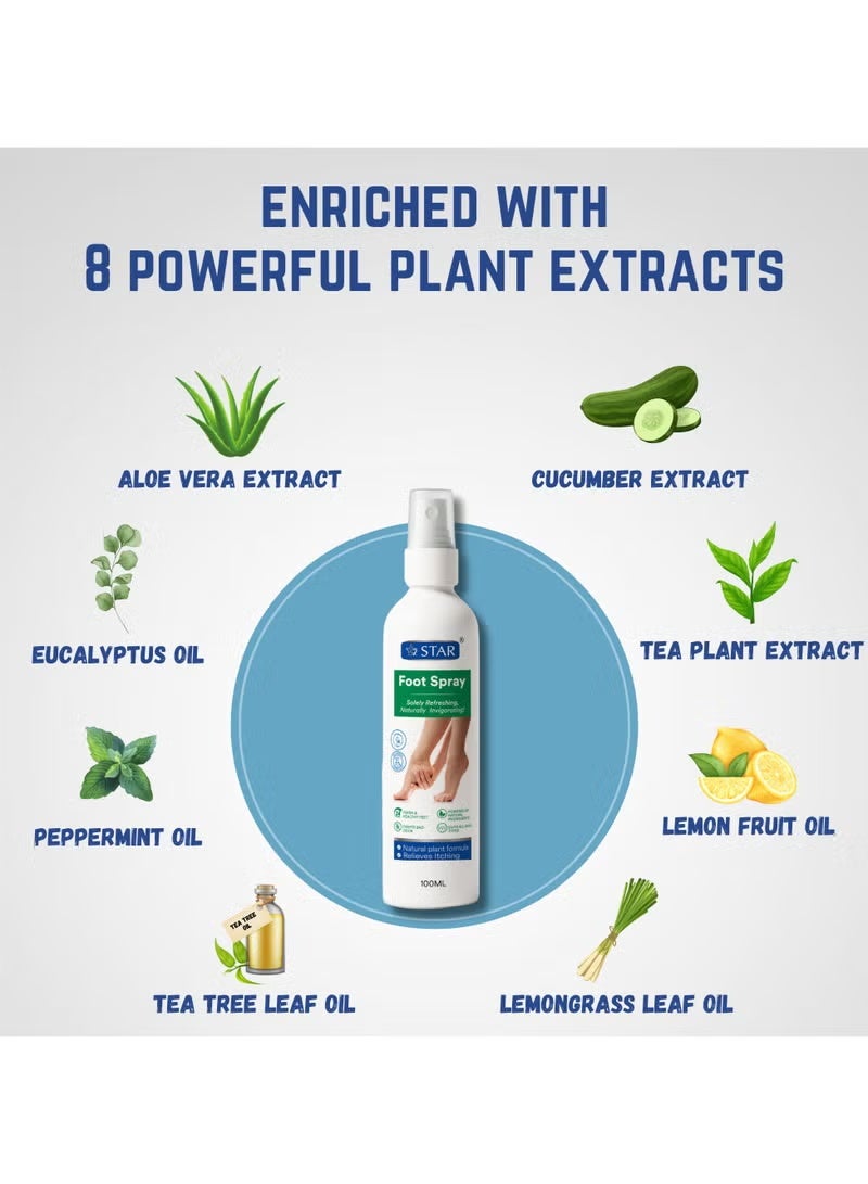 سز ستار بخاخ للقدمين بمستخلصات نباتية طبيعية وزيوت أساسية - تركيبة مضادة للبكتيريا والفطريات ومزيلة للروائح الكريهة للقدمين والعرق والانتعاش - بخاخ للقدمين يمتص الرطوبة ويهدئ وينعش - (100 مل) - Image 4