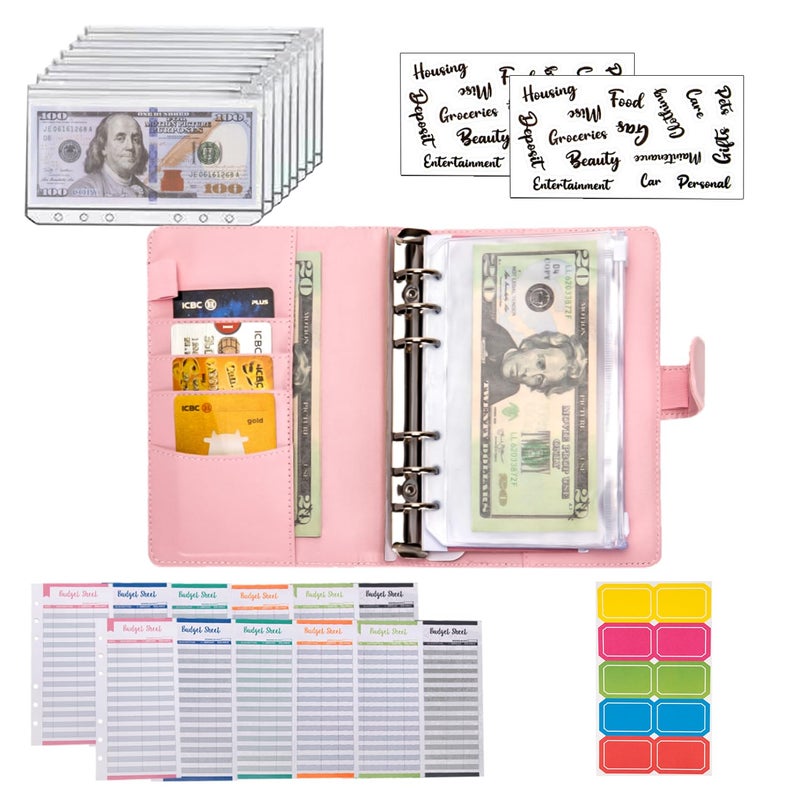 NICOOTHBudget Binder Cash Envelopes A6 Money Saving Binder with Zipper envelopes (Pink) - Image 4
