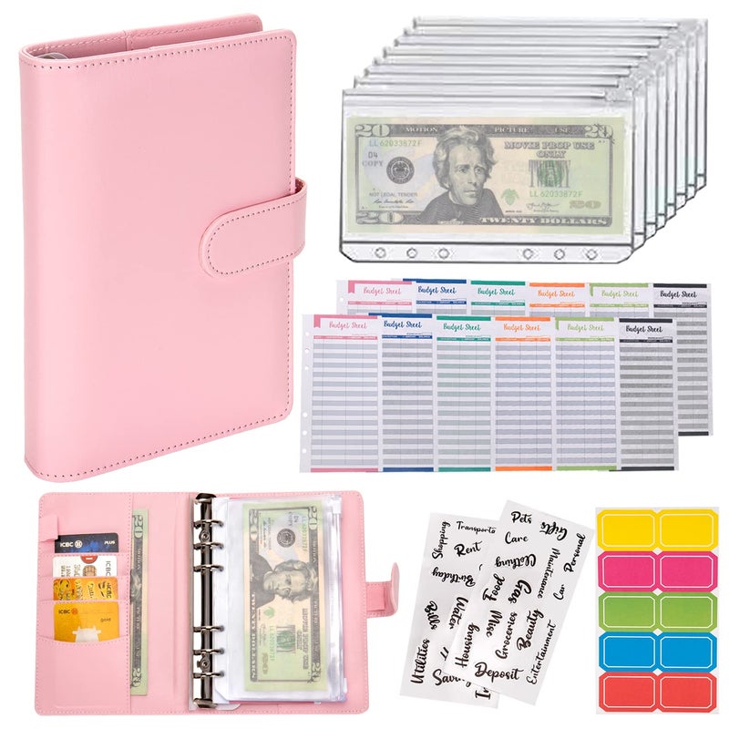 NICOOTHBudget Binder Cash Envelopes A6 Money Saving Binder with Zipper envelopes (Pink) - Image 1