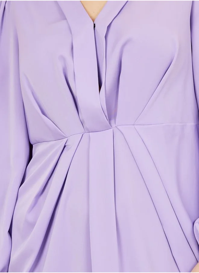 Styli Plus Pleated V Neck A-line Midi Dress