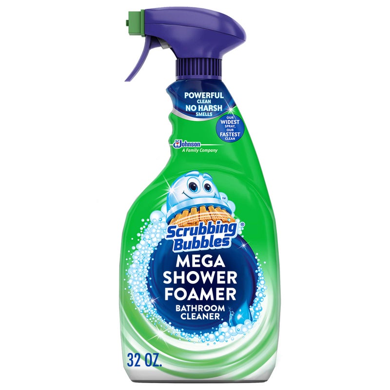 Scrubbing Bubbles Mega Bathroom and Shower Cleaner Spray, Foaming Action Removes Limescale and Soap Scum, Rainshower Scent, 32oz - Image 1