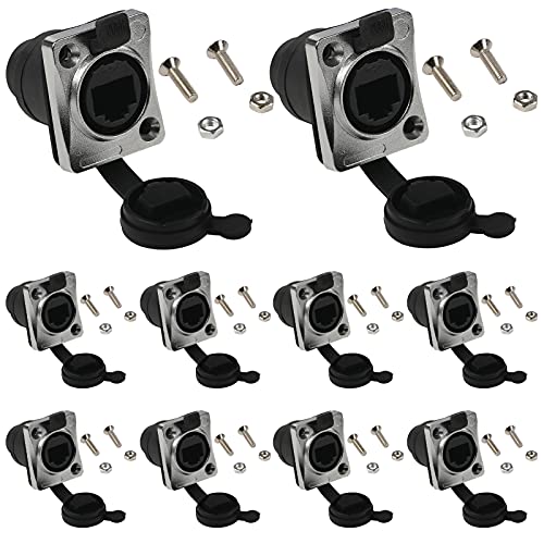 ANMBEST 10PCS Panel Mounting RJ45 IP65 Waterproof PCB Signal Panel Cat5/5e/6 8P8C Connector Ethernet LAN Cable Connector Double Head Coupler Adapter Female to Female with Waterproof/Dust Cap - Image 1