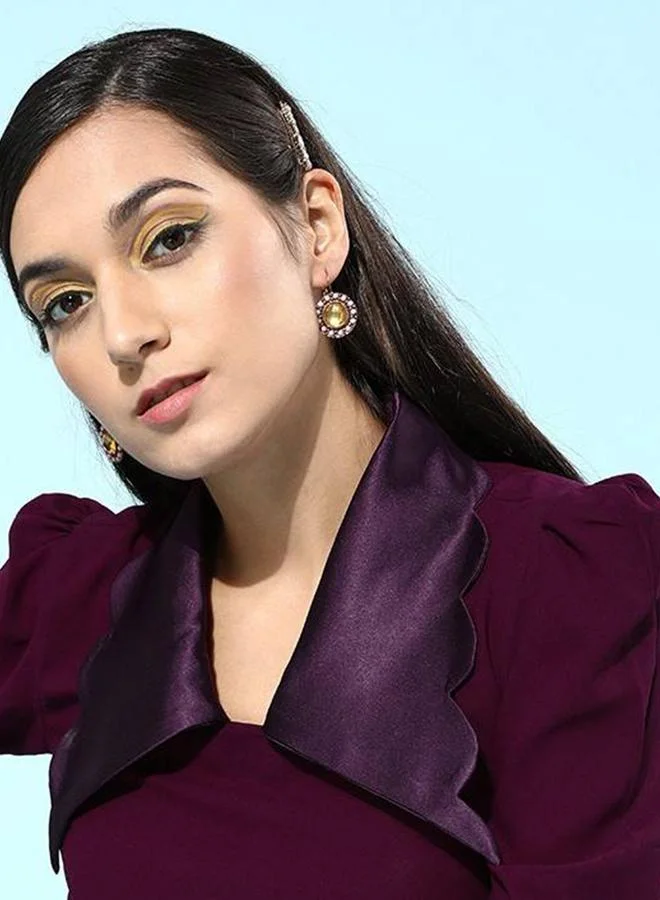 Mish Mish Satin Collar Scallop Edge Top with Puff Sleeves