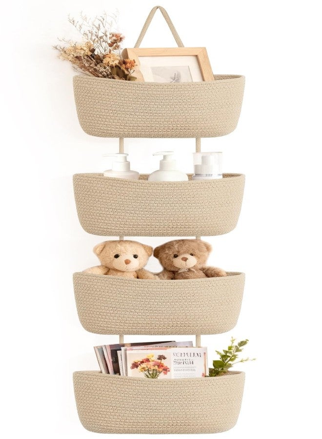 Dahey Over The Door Hanging Basket 4-Tier Woven Boho Wall Mounted Storage Organizer with Hooks for Bedroom Nursery Bathroom Apartments Dorm Pantry Decor, Jute - Image 1