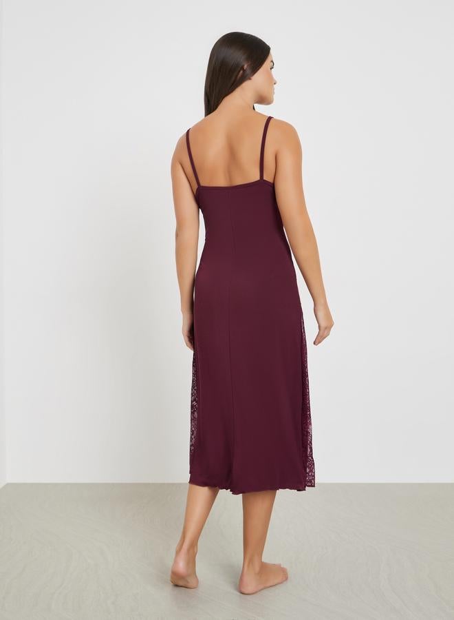 Styli Burgundy Lace Overlay Strappy Slip Dress - Image 4