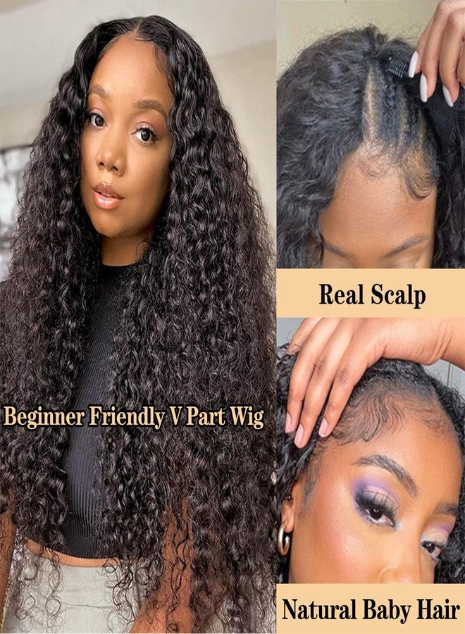 ROYAL IMPRESSION V Part Wig Human Hair Deep Wave 16 Inch Upgrade Glueless U Part Human Hair Wig 200% Density No Leave Out No Sew In V Shape Half Wig For Women Beginner Friendly 3X Longer Lifespan - Image 2