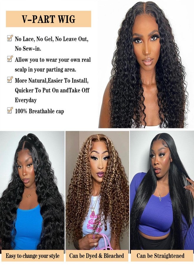 ROYAL IMPRESSION V Part Wig Human Hair Deep Wave 16 Inch Upgrade Glueless U Part Human Hair Wig 200% Density No Leave Out No Sew In V Shape Half Wig For Women Beginner Friendly 3X Longer Lifespan - Image 3