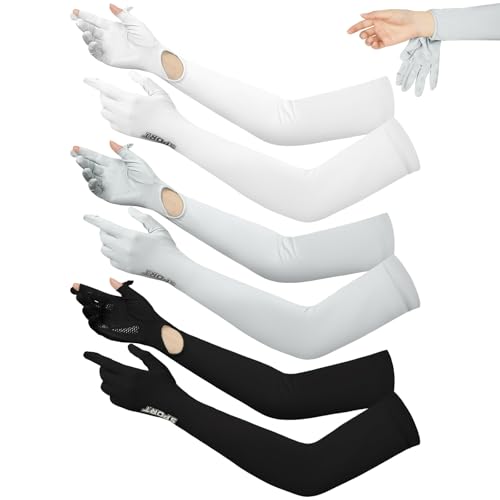 BOARDFEB 3 Pairs UV Long Sun Gloves Women Touchscreen Driving Full Finger Protective Arm Gloves UPF 50+ for Outdoor Sports - Image 1