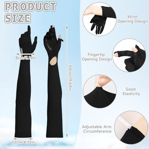 BOARDFEB 3 Pairs UV Long Sun Gloves Women Touchscreen Driving Full Finger Protective Arm Gloves UPF 50+ for Outdoor Sports - Image 2