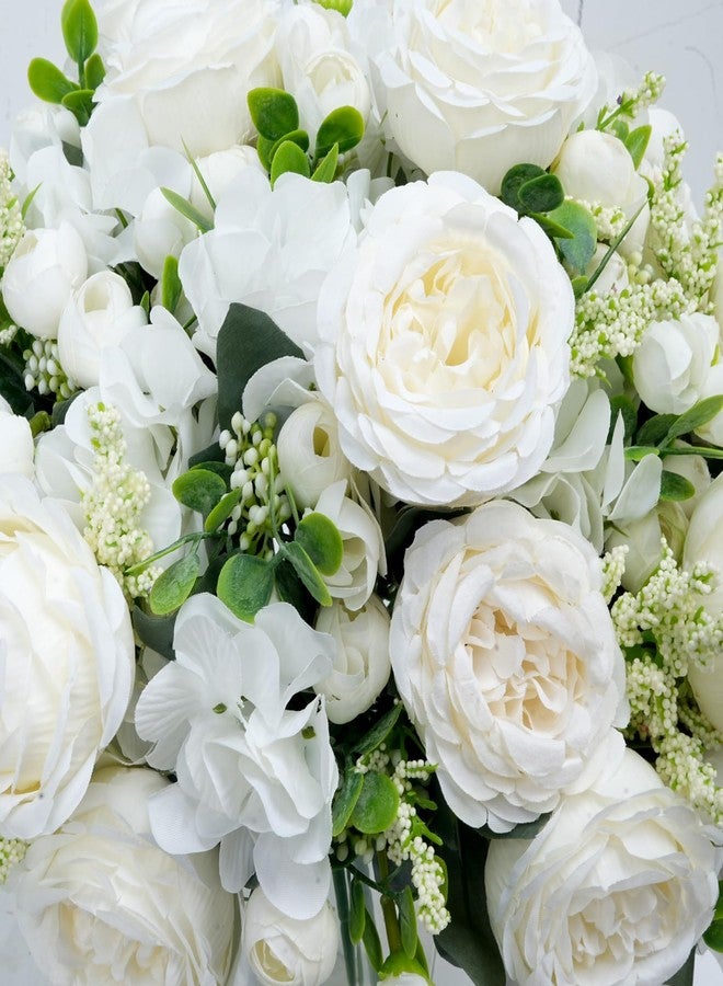 MHMJON 10 Bundles Artificial Peonies, White Hydrangea Artificial Flowers Silk Flowers for Indoor Home Decor Bedroom Kitchen Office Wedding Table Centerpieces - Image 3