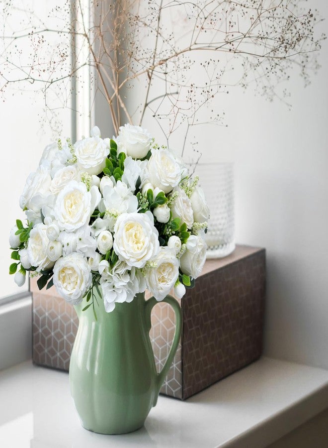 MHMJON 10 Bundles Artificial Peonies, White Hydrangea Artificial Flowers Silk Flowers for Indoor Home Decor Bedroom Kitchen Office Wedding Table Centerpieces - Image 4
