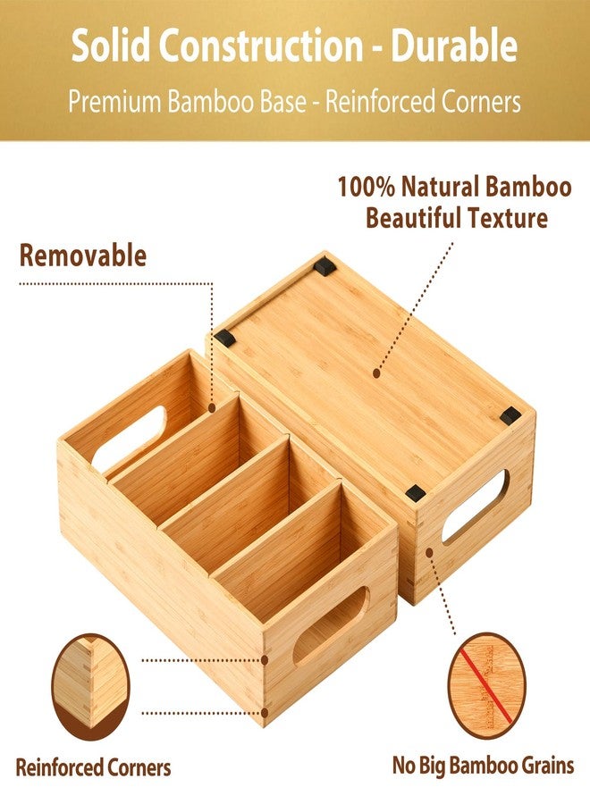 Umilife Bamboo Pantry Organizers and Storage Bins with Removable Dividers, Kitchen Drawer Cabinet Countertop Organization for Snack, Spice Packets, Teabags, Seasoning Pouches (2 Pack) - Image 2