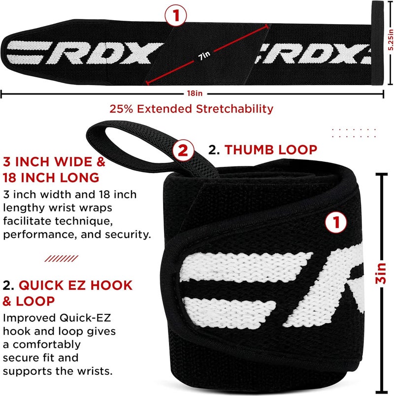 Rdx Wrist Wraps for Weightlifting (Pair), IPL USPA Approved, Elasticated 18” Cotton Straps Support with Thumb Loop, Gym Wrap for Weight Lifting Powerlifting Competition Strength Training Bodybuilding - Image 2