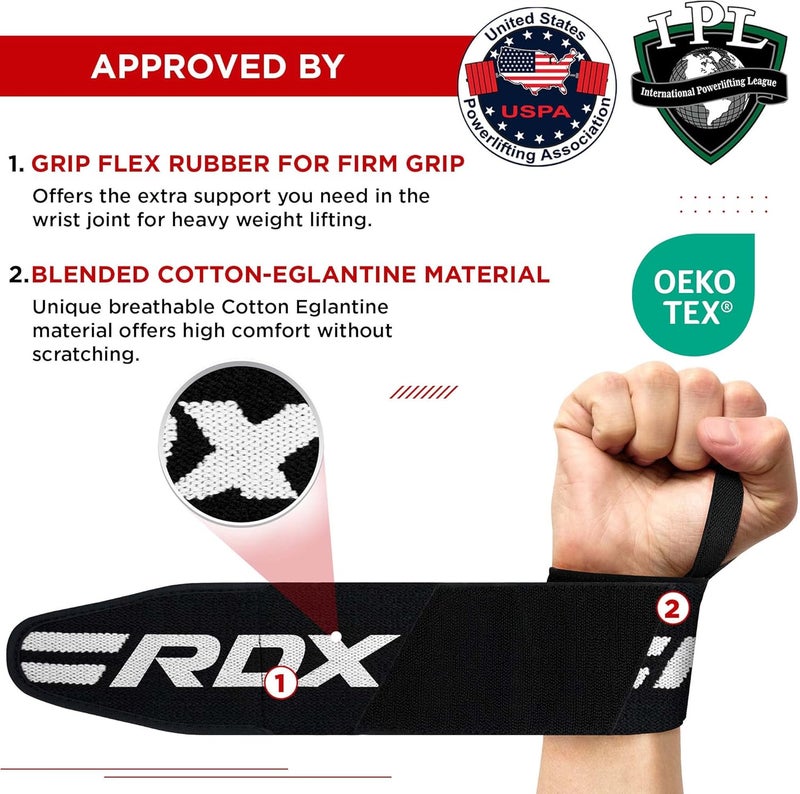 Rdx Wrist Wraps for Weightlifting (Pair), IPL USPA Approved, Elasticated 18” Cotton Straps Support with Thumb Loop, Gym Wrap for Weight Lifting Powerlifting Competition Strength Training Bodybuilding - Image 4