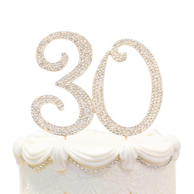 Hatcher lee Bling Crystal Rhinestone 30 Birthday Cake Topper  Best Keepsake  30th Party Decorations Gold