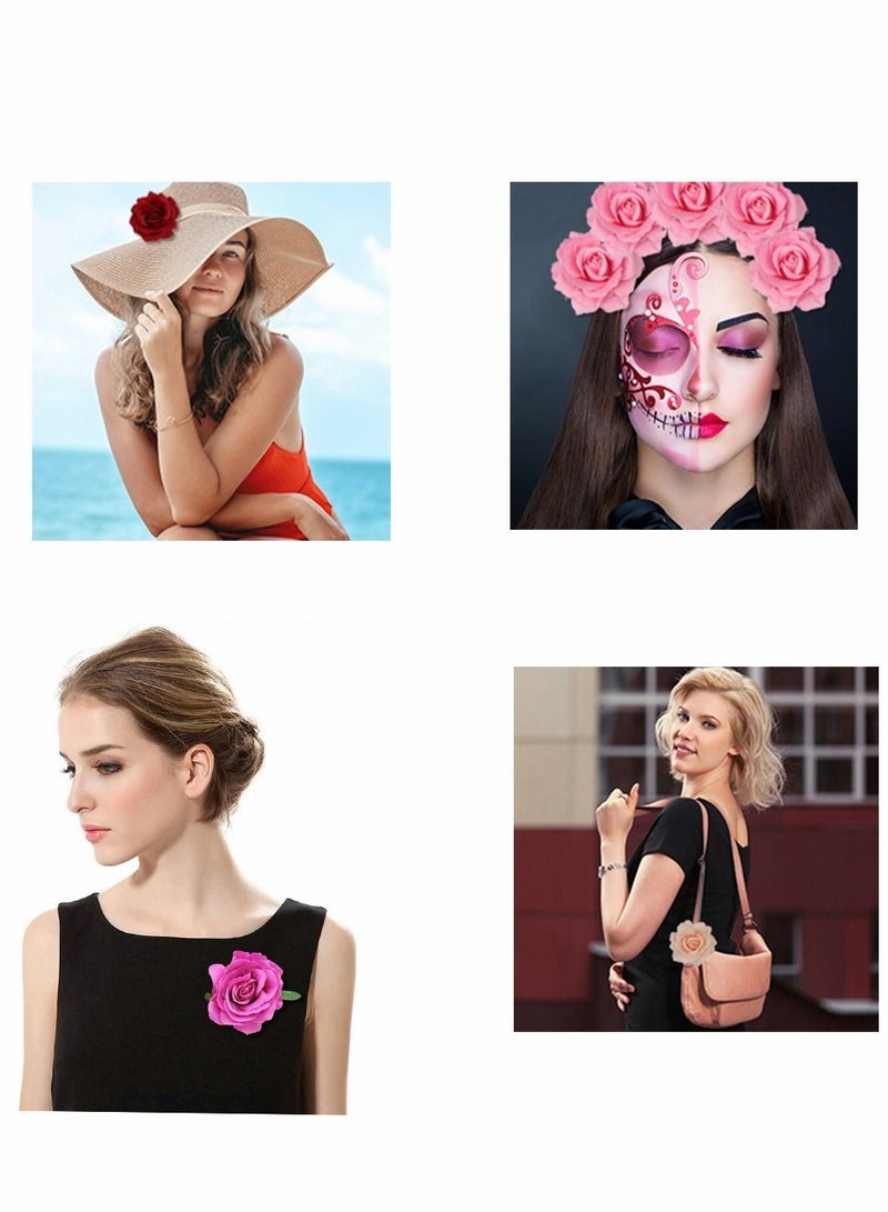 Y&D Rose Flower Hair Clips for Women, 10-Pack Brooch Ladies Girls Party Wedding Bridal Headpiece, Flamenco Dancer  - Image 2