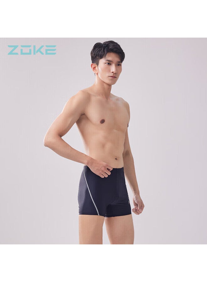 ZOKE Zhouke Men's Swimming Trunks, Square Leg, Compeive, Quick-drying, Chlorine-resistant, Spliced, Anti-embarrassment, 121602205-1, Black/silver, Size M - Image 2