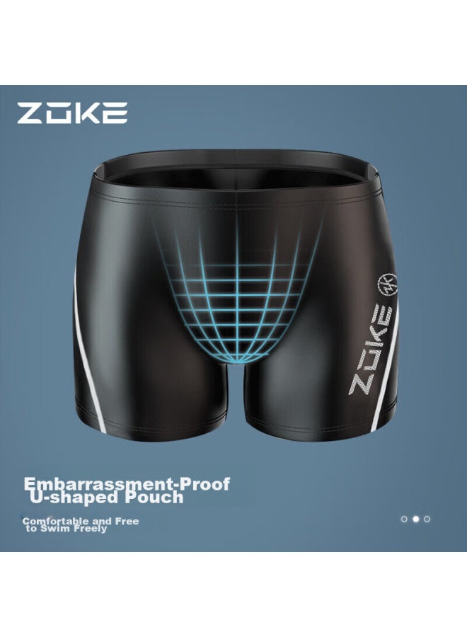 ZOKE Zhouke Men's Swimming Trunks, Square Leg, Compeive, Quick-drying, Chlorine-resistant, Spliced, Anti-embarrassment, 121602205-1, Black/silver, Size M - Image 5