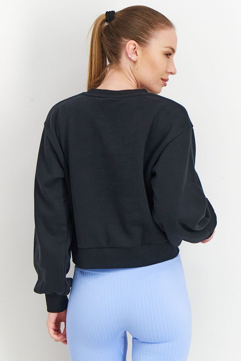 Women Crew Neck Embroidered Logo Sweatshirt, Black