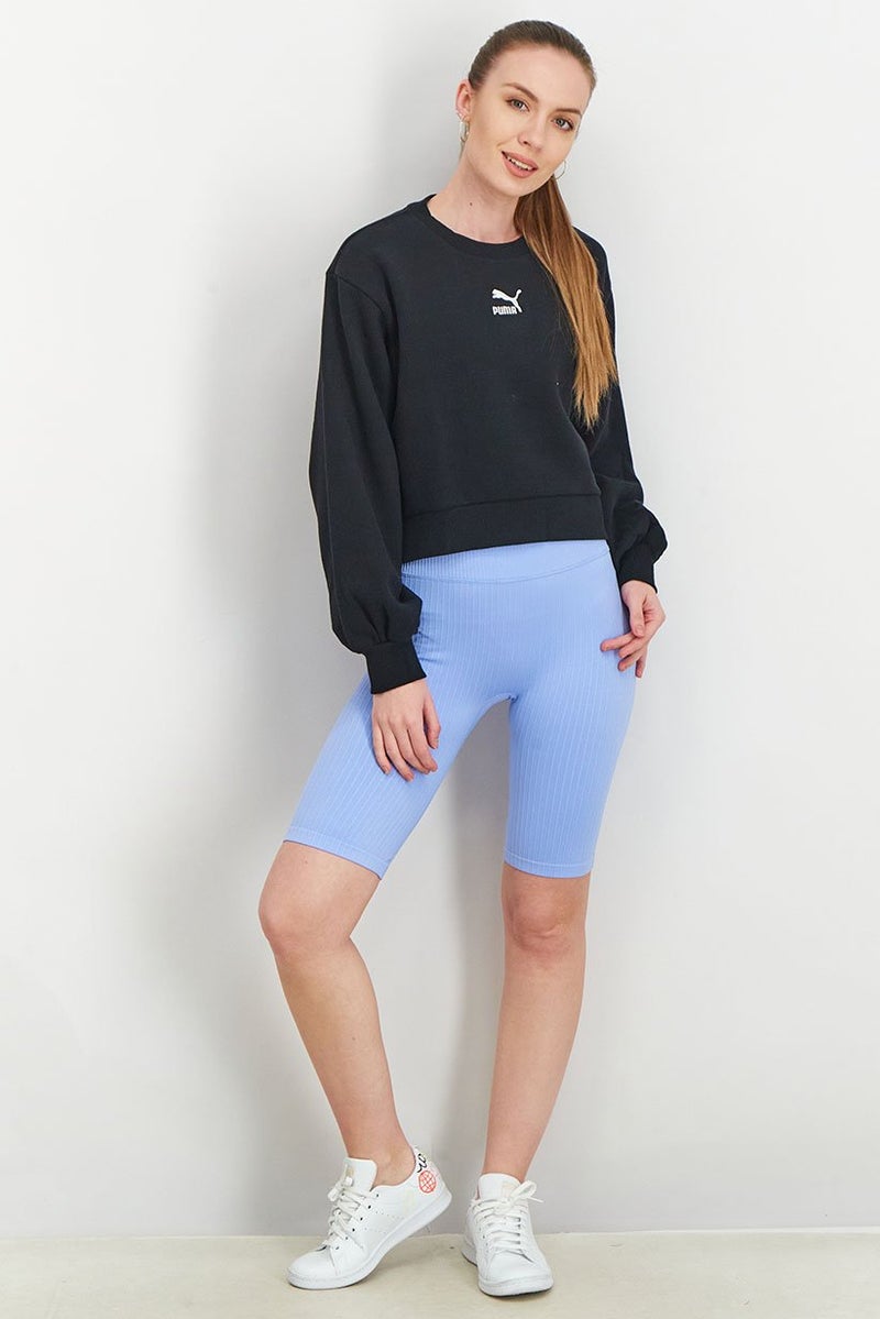 Women Crew Neck Embroidered Logo Sweatshirt, Black