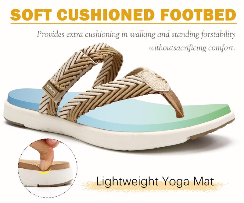 COFACE Womens Orthotic Flip Flops Ladies Slip On Sport Yoga Mat Memory Foam Cushion Recovery Walking Thong Sandals Summer Beach Pool Slippers Comfortable Plantar Fasciitis Arch Support Beige Size 7 - Image 5
