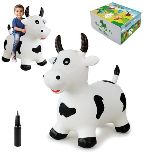 Hot Max HotMax Bouncy Cow Hopping Horse Toys Inflatable Bouncing Animal Hopper for Toddlers or Kids Ride on Jumping Farm Toys for Boy or Girl Birthday Gift 2 3 4 Year Old White Cow - Image 1
