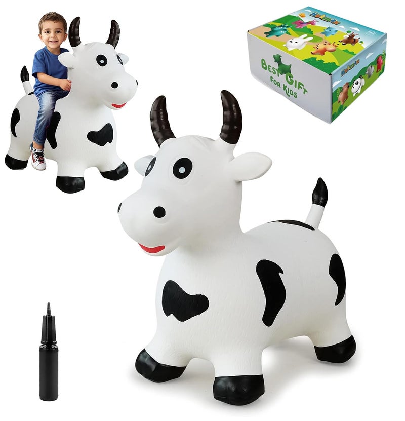 Hot Max HotMax Bouncy Cow Hopping Horse Toys Inflatable Bouncing Animal Hopper for Toddlers or Kids Ride on Jumping Farm Toys for Boy or Girl Birthday Gift 2 3 4 Year Old White Cow - Image 2