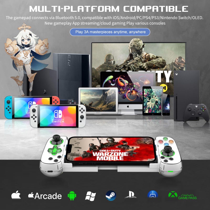 arVin Wireless Gaming Controller for iPhone, Android with Phone CASE Support & Green Light, Bluetooth Gamepad for iPhone/iPad/Samsung/Tablet/Switch/PS4/PC, Call of Duty Mobile, Genshin Impact, Diablo - Image 2