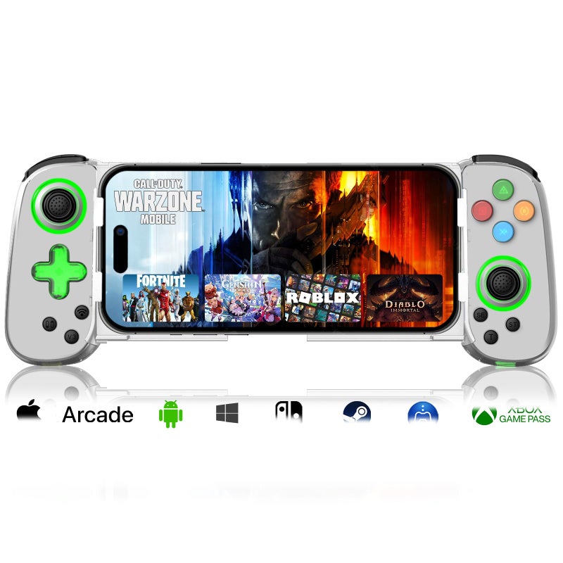 arVin Wireless Gaming Controller for iPhone, Android with Phone CASE Support & Green Light, Bluetooth Gamepad for iPhone/iPad/Samsung/Tablet/Switch/PS4/PC, Call of Duty Mobile, Genshin Impact, Diablo - Image 1